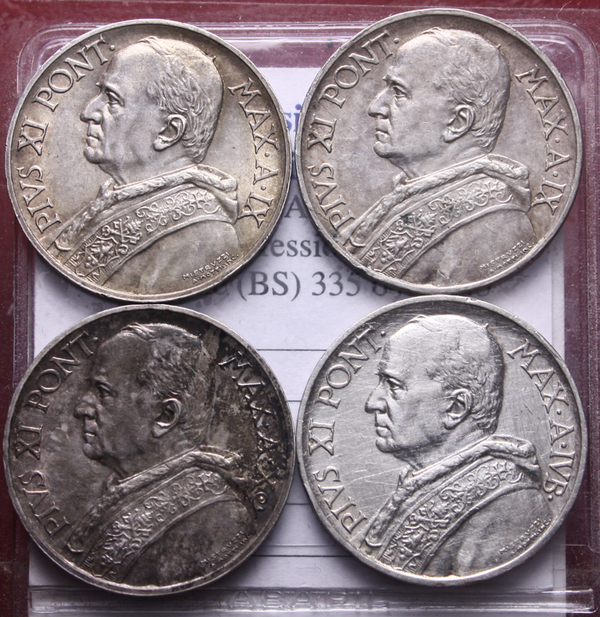 NL* CITTA' del VATICANO PIO XI Lotto 4 pezzi 5 LIRE 1930 1931 1933/34 come foto