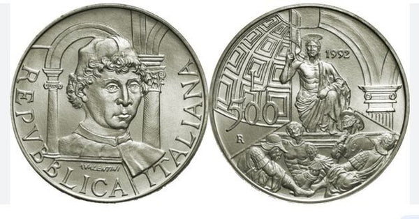 NL* ITALY 500 Lire Silver 1992 PIERO DELLA FRANCESCA UNC Uncirculated