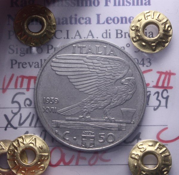 NL* VEIII 50 CENTESIMI IMPERO 1939 XVII ANTIMAGNETICA QFDC Perizia Filisina