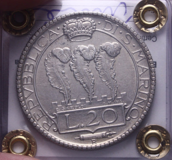 NL* SAN MARINO 20 Lire ARGENTO 1935 Roma QSPL Perizia Filisina Massimo