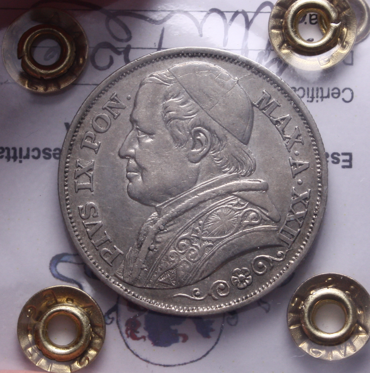 NL* STATO PONTIFICIO PIO IX 2 LIRE Ag. 1867 XXII QSPL Perizia Filisina Massimo