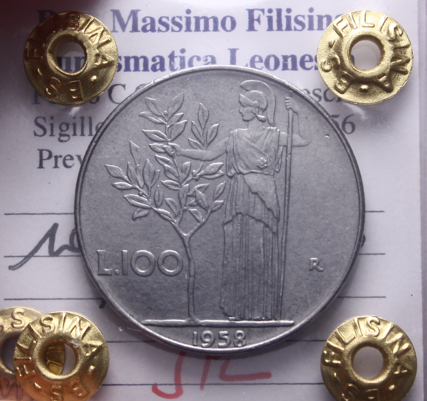 NL* Italia Repubblica 100 LIRE MINERVA 1958 SPL Perizia Filisina Massimo * 2