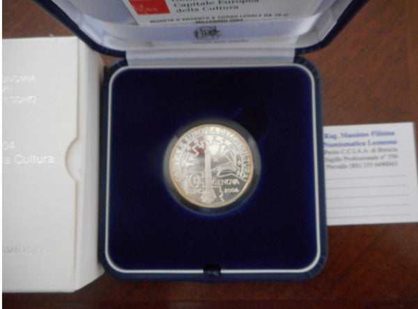 NL* ITALIA Repubblica 10 EURO Argento 2004 GENOVA CAPITALE DELLA CULTURA PROOF
