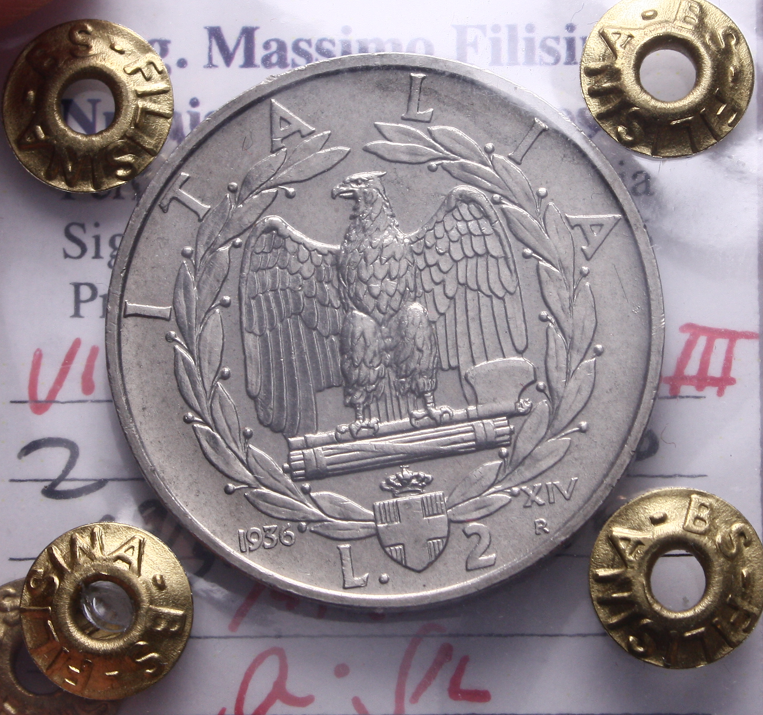 NL* VEIII Italia 2 LIRE IMPERO 1936 XIV RARA QSPL Perizia Filisina Massimo