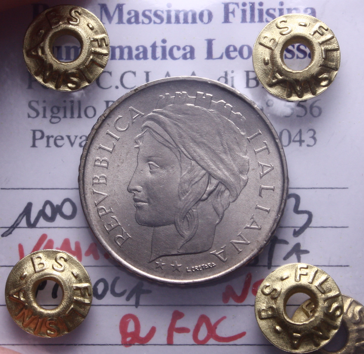 NL* Italia Repubblica 100 LIRE 1993 VAR. TESTA PICCOLA NC QFDC Perizia Filisina