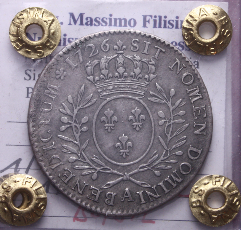 NL* FRANCIA LUIGI XV 1/2 SCUDO ARGENTO 1726 PARIGI BB/SPL Perizia Filisina