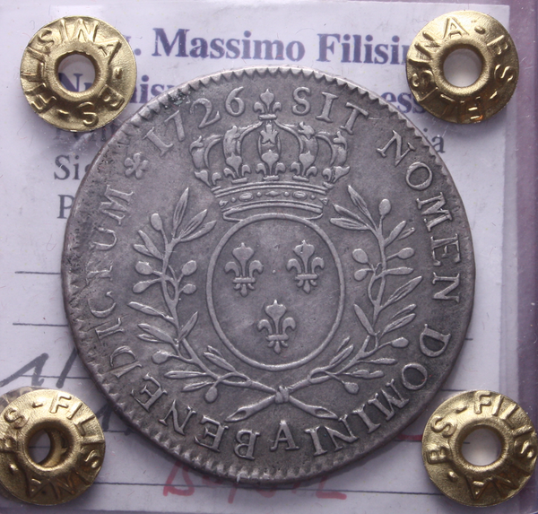 NL* FRANCIA LUIGI XV 1/2 SCUDO ARGENTO 1726 PARIGI BB/SPL Perizia Filisina