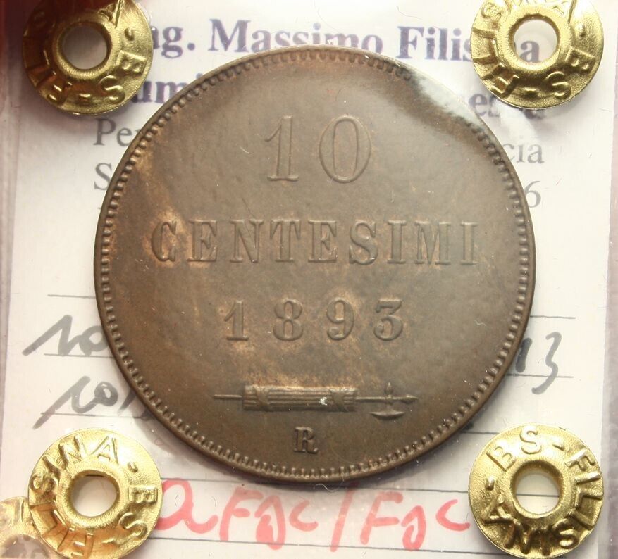 NL* SAN MARINO 10 copper cents 1893 ROME QFDC/FDC Appraisal FILISINA Massimo 