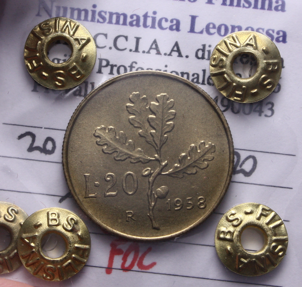 NL* Italia Repubblica 20 Lire BRONZITAL 1958 FDC Perizia Filisina Massimo