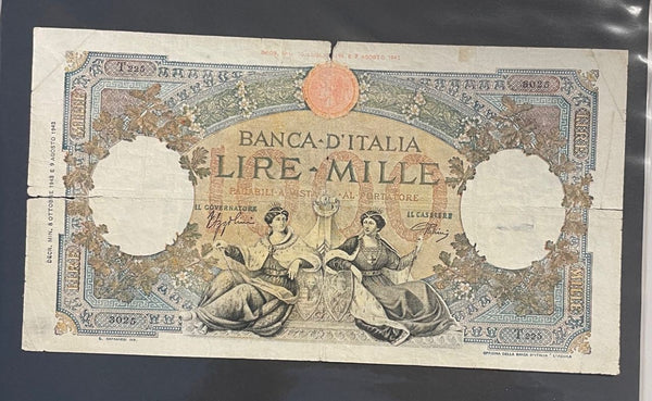 NL* BANCA D'ITALIA Banconota 1000 LIRE MARINARE 8 OTTOBRE  1943 T 225