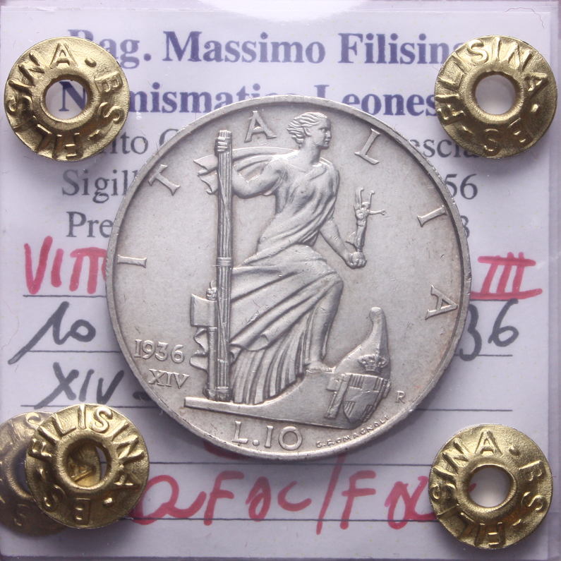 NL* VEIII Italia 10 LIRE ARGENTO IMPERO 1936 XIV QFDC/FDC Perizia Filisina