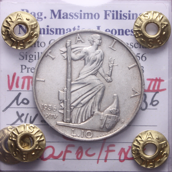 NL* VEIII Italia 10 LIRE ARGENTO IMPERO 1936 XIV QFDC/FDC Perizia Filisina