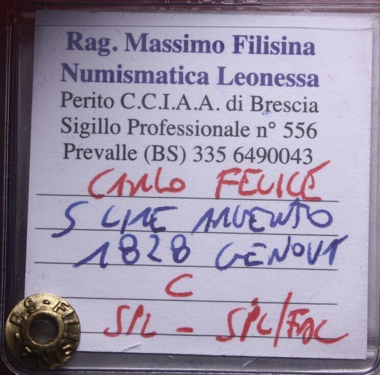 EN* SAVOIA CARLO FELICE 5 Lire Silver 1828 Genoa EF EF-UNC Filisina Appraisal
