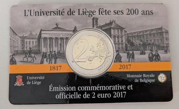 NL* BELGIO 2 EURO 2017 200 ANNI UNIVERSITA' DI LIEGI 1817-2017 FDC coin card