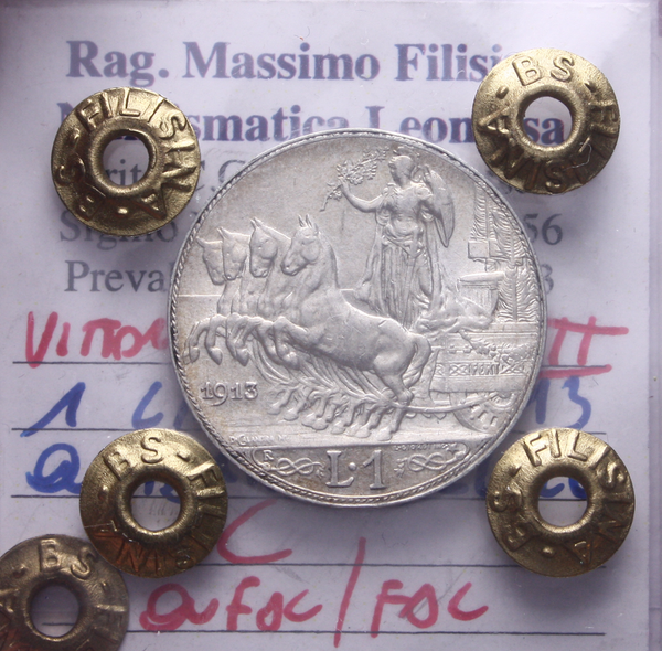 NL* VEIII 1 LIRA AG. 1913 QUADRIGA VELOCE QFDC/FDC Perizia Filisina Massimo