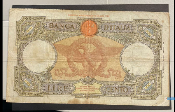 NL* BANCA D'ITALIA Banconota 100 LIRE ROMA GUERRIERA FASCIO 19-10-1936 I440