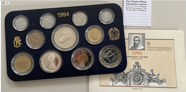 NL* ITALIA Divisionale 1994 con 500-1000 Lire in Argento IL TINTORETTO PROOF NA