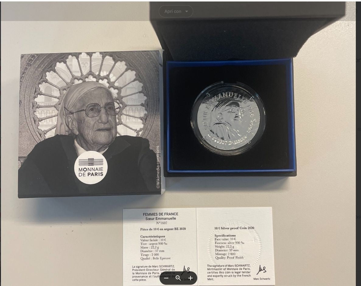 NL* FRANCIA MDP 10 EURO ARGENTO 2020 SOEUR EMMANUELLE Proof set 2000 PZ CONIATI