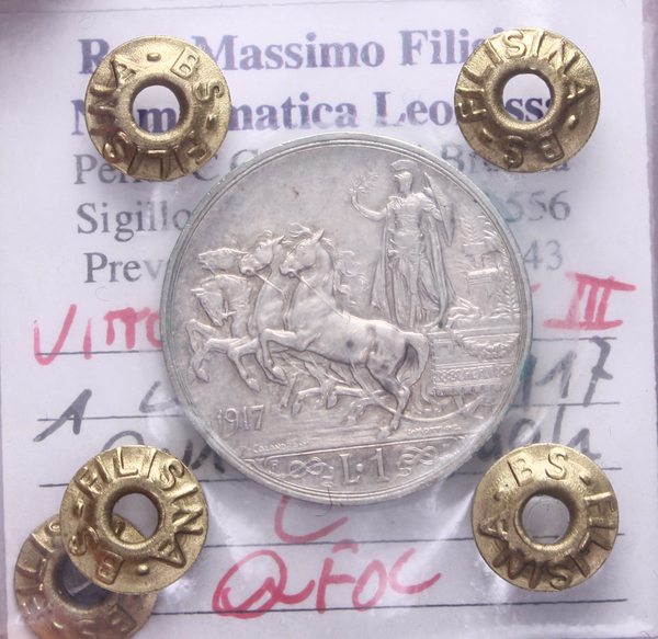 NL* VEIII 1 LIRA ARGENTO 1917 QUADRIGA BRIOSA QFDC Perizia Filisina Massimo