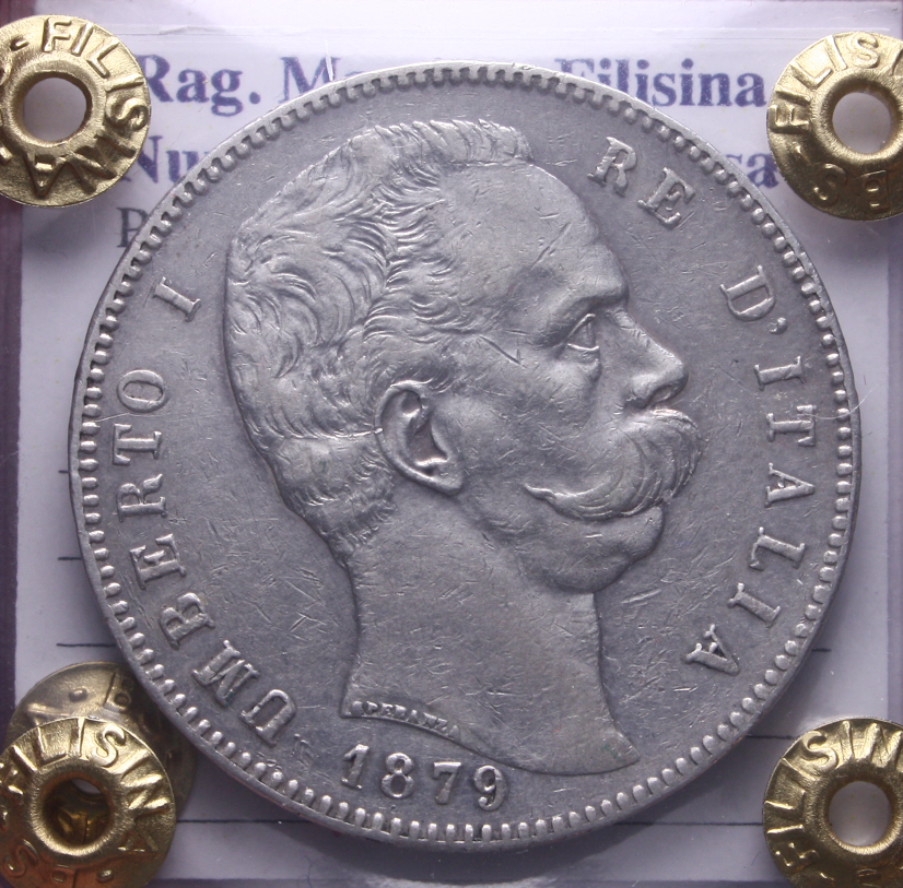 NL* UMBERTO I 5 LIRE Argento 1879 ROMA BB+ Perizia Filisina Massimo