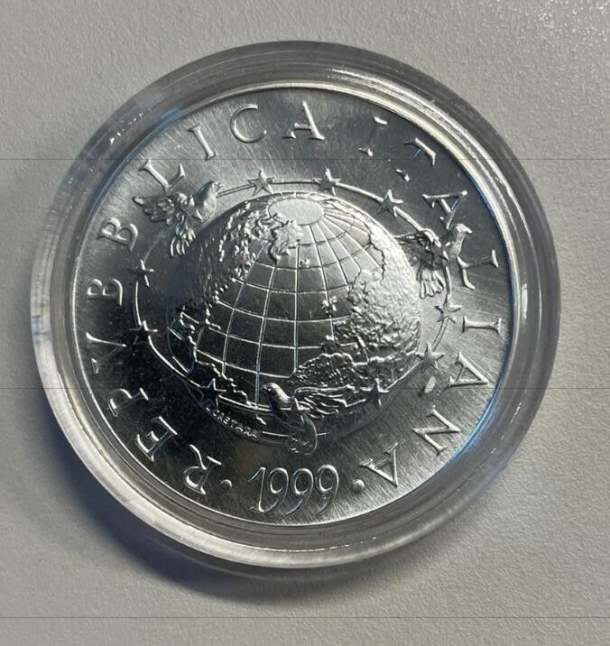 NL* ITALIA VERSO IL 2000 5000 LIRE ARGENTO 1999 STRUMENTI FDC oblò protettivo