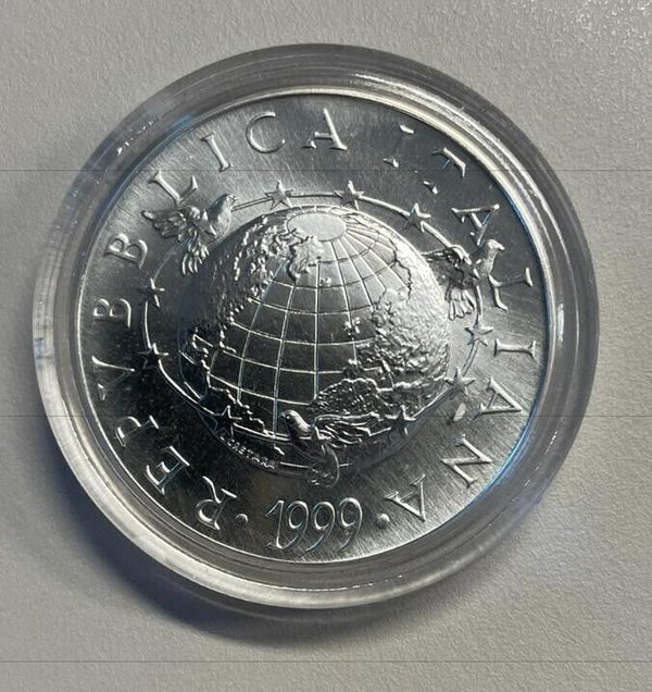 NL* ITALIA VERSO IL 2000 5000 LIRE ARGENTO 1999 STRUMENTI FDC oblò protettivo