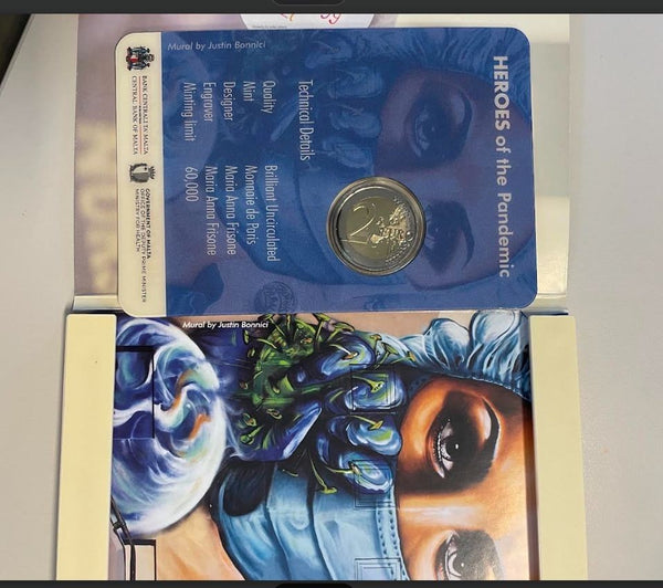 NL*MALTA 2 EURO 2021 HEROES OF THE  PANDEMIC rara FDC/ BRILLIANT UNC. Set zecca