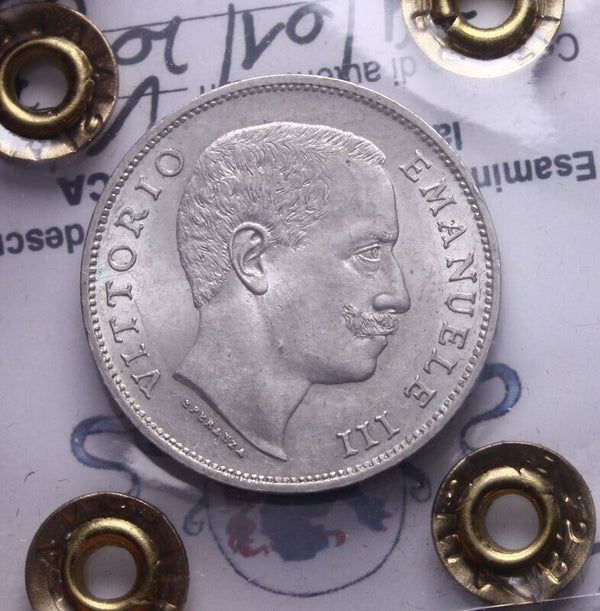 NL* VEIII 1 Lira Silver 1901 SAVOY EAGLE UNC/FDC Filisina Appraisal M.