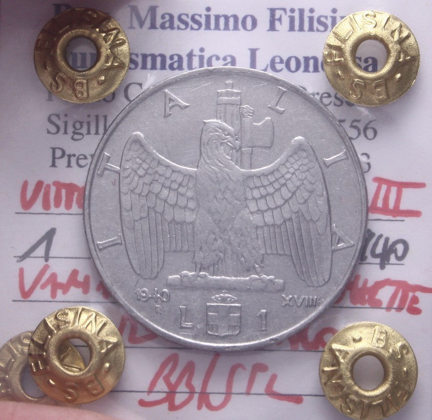 NL* VEIII 1 LIRA IMPERO 1940 VARIANTE 4 STANGHETTE R2 BB/SPL Perizia Filisina
