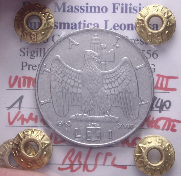 NL* VEIII 1 LIRA IMPERO 1940 VARIANTE 4 STANGHETTE R2 BB/SPL Perizia Filisina