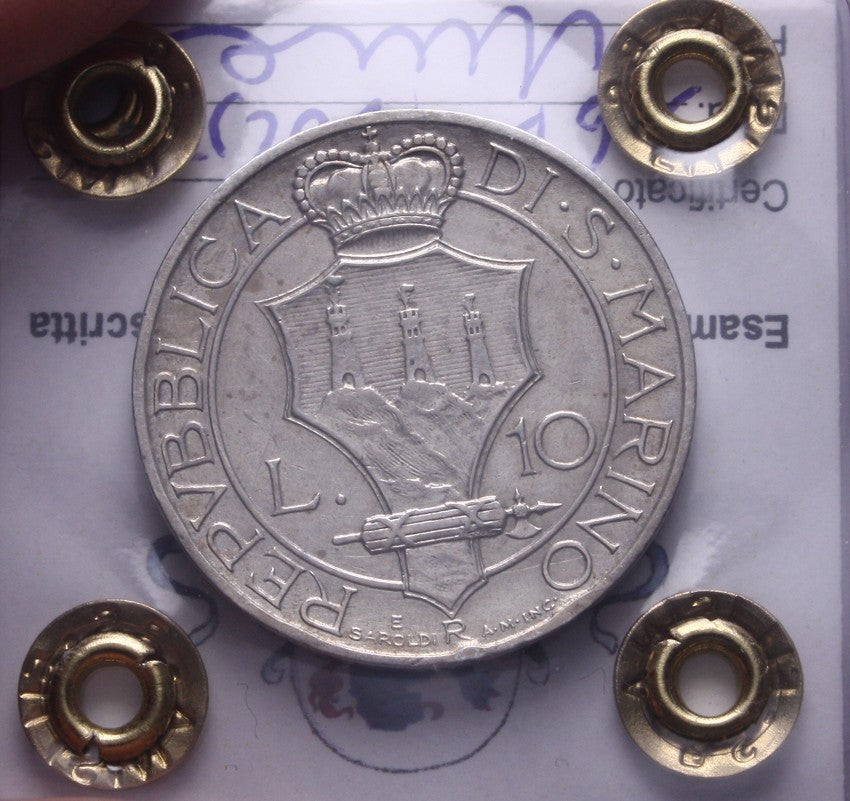 NL* SAN MARINO 10 Lire ARGENTO 1935 Roma SPL+ Perizia Filisina Massimo