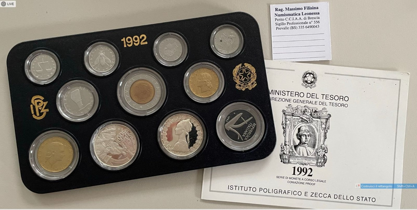 NL* ITALIA Divisionale 1992 con 500 e 500 Lire in Argento P.D. FRANCESCA Proof N