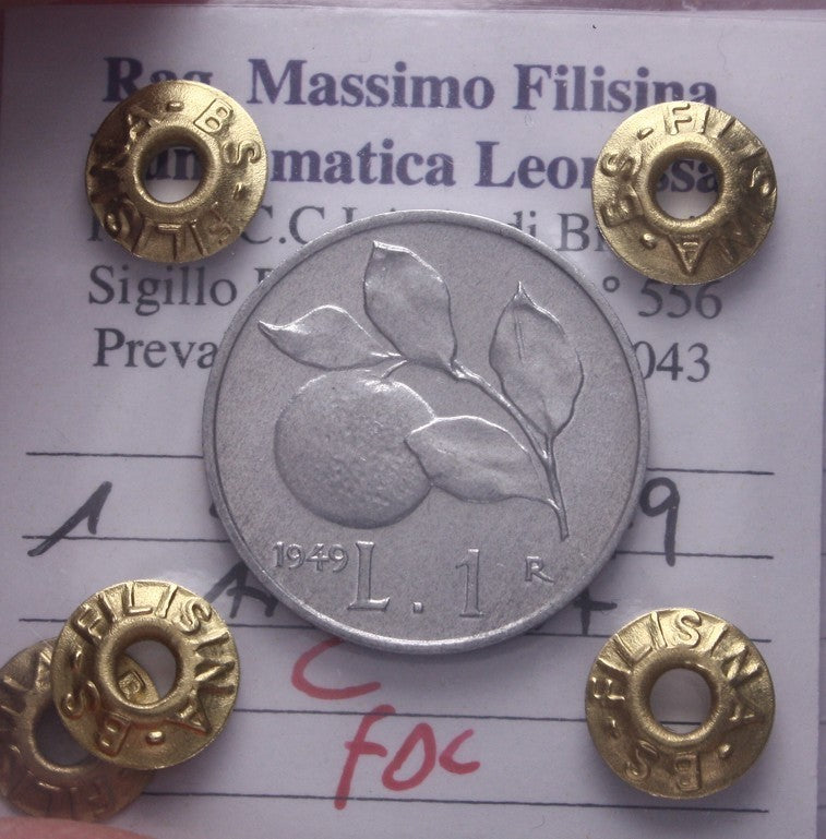 NL* Italia Repubblica 1 LIRA ARANCIA 1949 FDC Perizia Filisina Massimo