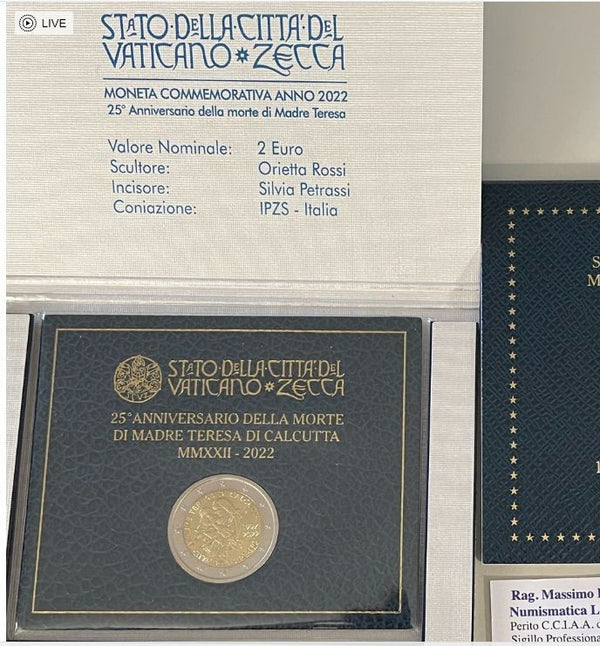 NL* CITTA' DEL VATICANO FRANCESCO 2 Euro 2022 MADRE TERESA DI CALCUTTA FDC set