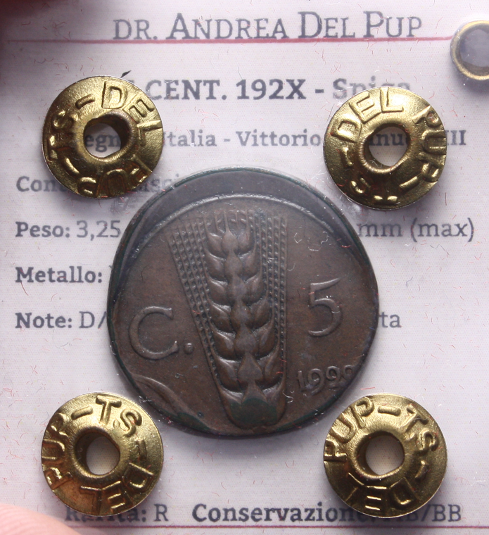 NL*VEIII Italia 5 CENTESIMI SPIGA 192X BATTITURA DEC. RARA MB/BB Perizia Del Pup
