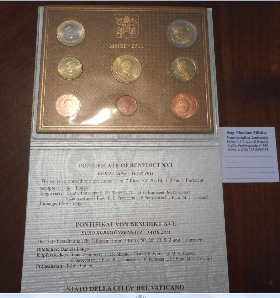 NL* VATICANO Benedetto XVI Divisionale 2011 8 valori in euro FDC zecca