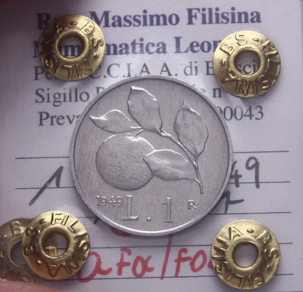 NL* Italia Repubblica 1 LIRA ARANCIA 1949 QFDC/FDC Perizia Filisina Massimo