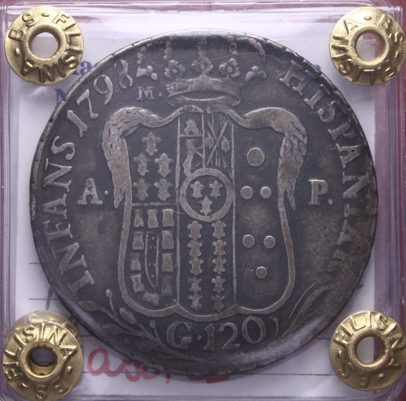 NL* REGNO DI NAPOLI FERDINANDO IV 120 GRANA ARGENTO 1798 QBB/BB Perizia Filisina