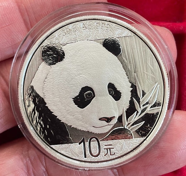 NL* CINA CHINA 10 YUAN 2018 30 Grammi ARGENTO PURO Serie PANDA - UNC in oblo'