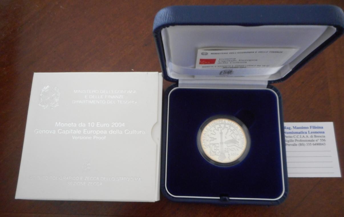 NL* ITALIA Repubblica 10 EURO Argento 2004 GENOVA CAPITALE DELLA CULTURA PROOF