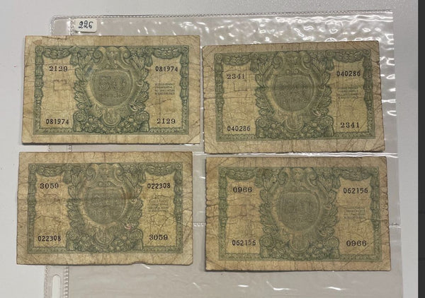 NL* ITALIA LOTTO 4 pezzi da BIGLIETTO DI STATO DA 50 LIRE TESTA Elmata come foto