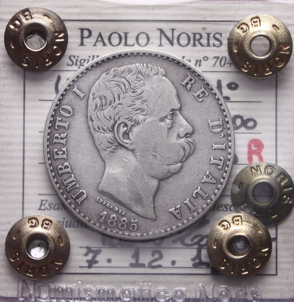 NL* UMBERTO I 2 LIRE ARGENTO 1885 ROMA MB/BB Perizia Noris Paolo