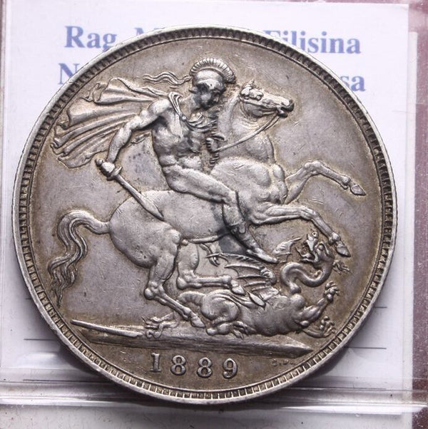 NL* ENGLAND QUEEN VICTORIA SILVER CROWN 1889 Super with patina