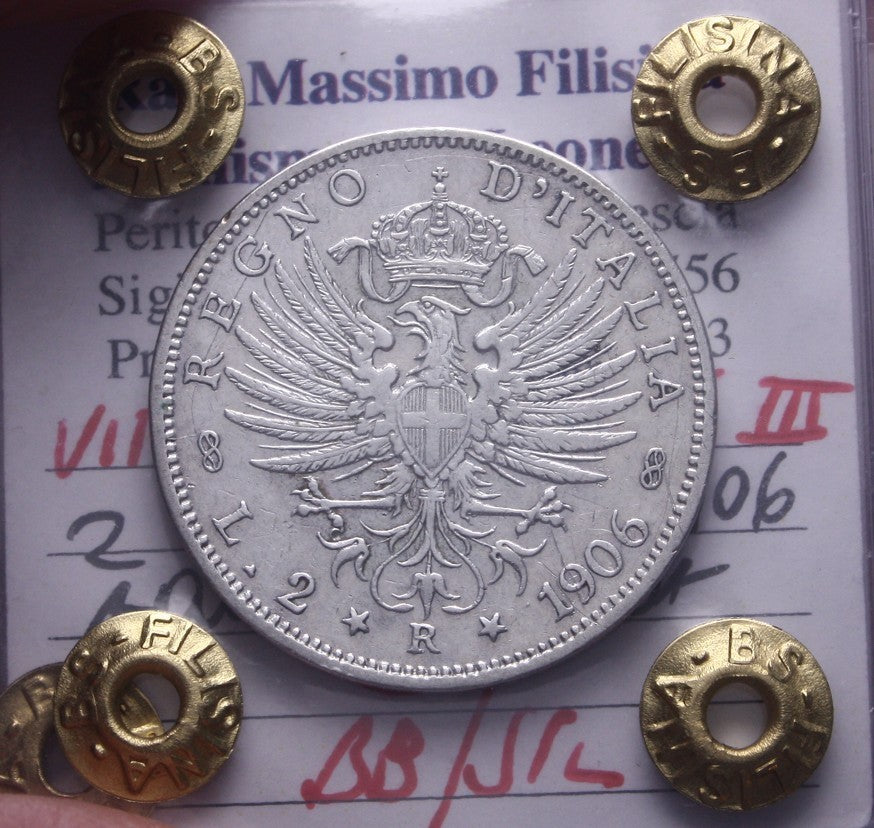 NL* VEIII 2 Lire Argento 1906 AQUILA SABAUDA BB/SPL Perizia Filisina Massimo