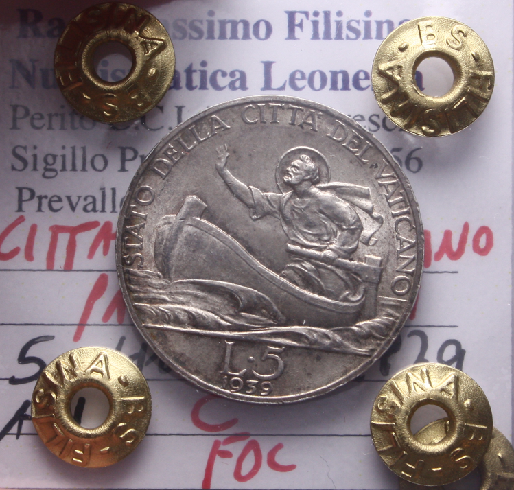 NL* CITTA' del VATICANO PAPA PIO XII 5 Lire Argento 1939 FDC I Perizia Filisina
