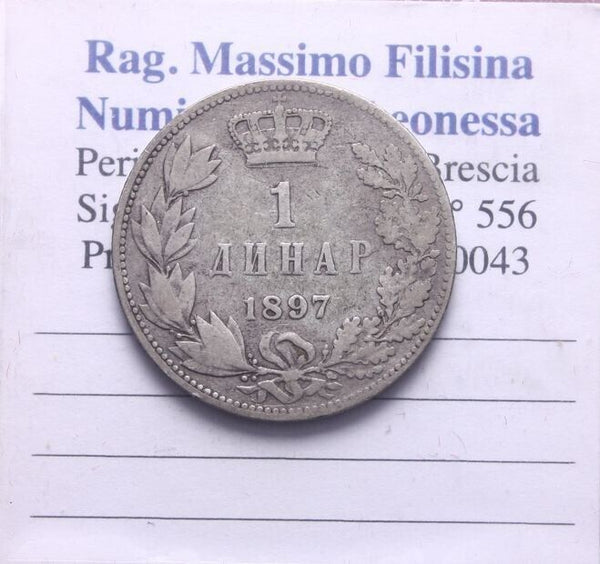 NL* SERBIA KING ALEXANDER I 1 DINAR Silver 1897 Excellent Condition *2