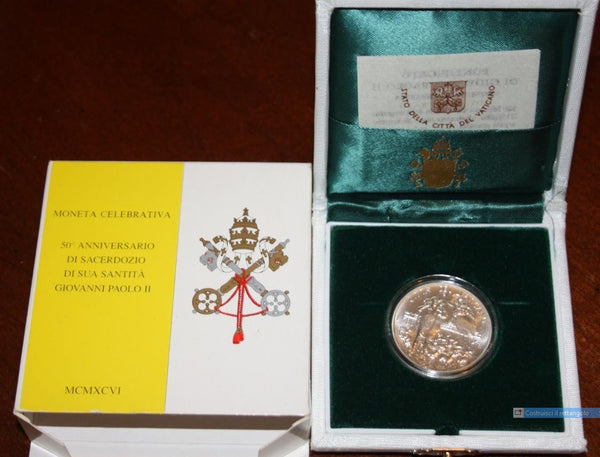 NL* VATICANO 500 LIRE Argento 1996 50° ANNIVERSARIO SACERDOZIO FDC set zecca