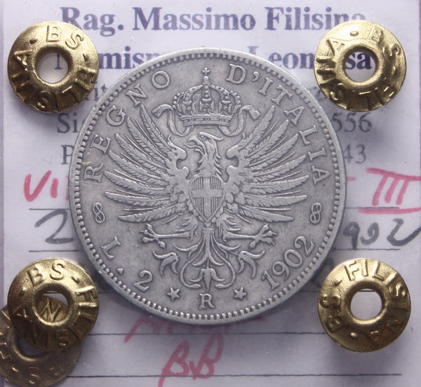 NL* VEIII ITALIA 2 Lire Argento 1902 AQUILA SABAUDA RARA BB Perizia Filisina