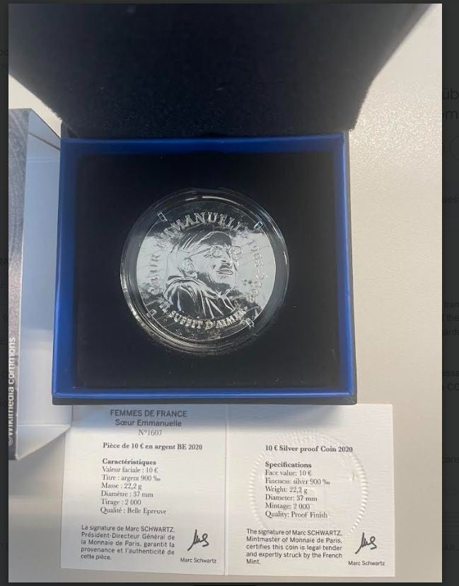 NL* FRANCIA MDP 10 EURO ARGENTO 2020 SOEUR EMMANUELLE Proof set 2000 PZ CONIATI