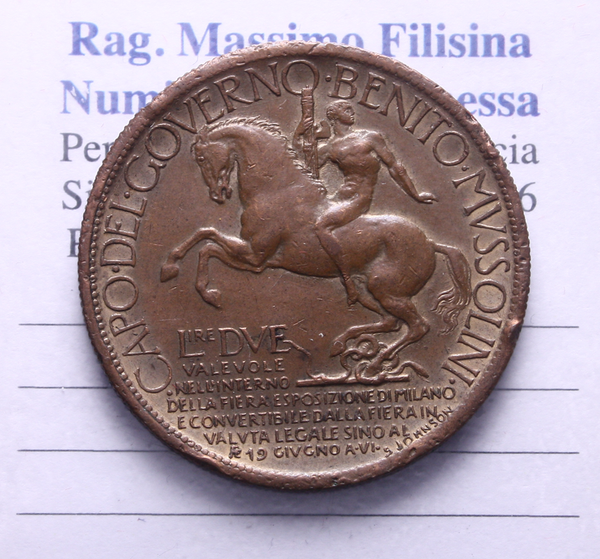 NL* VEIII BUONO 2 LIRE 1928 FIERA di MILANO come da foto